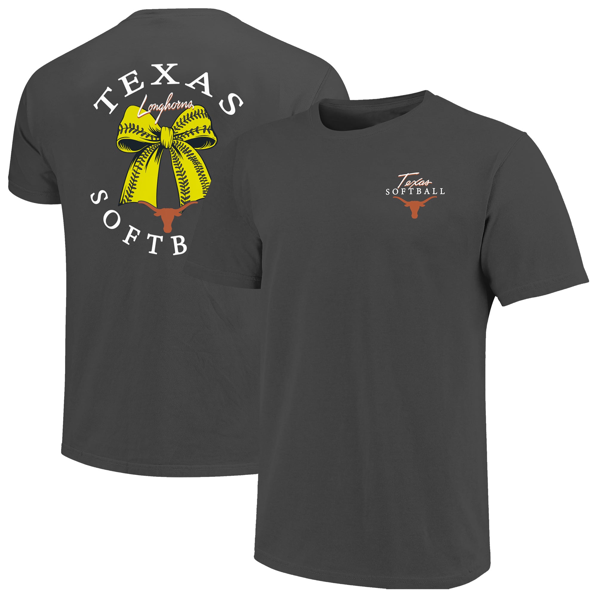 T-shirt à nœud papillon de softball pour femme Image One Charcoal Texas Longhorns Comfort Colors